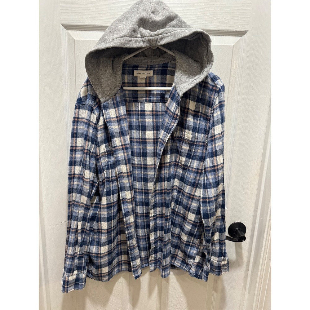 Aeropostale Long Sleeve‎ Plaid Flannel Hooded Button-Down Shirt Size XL